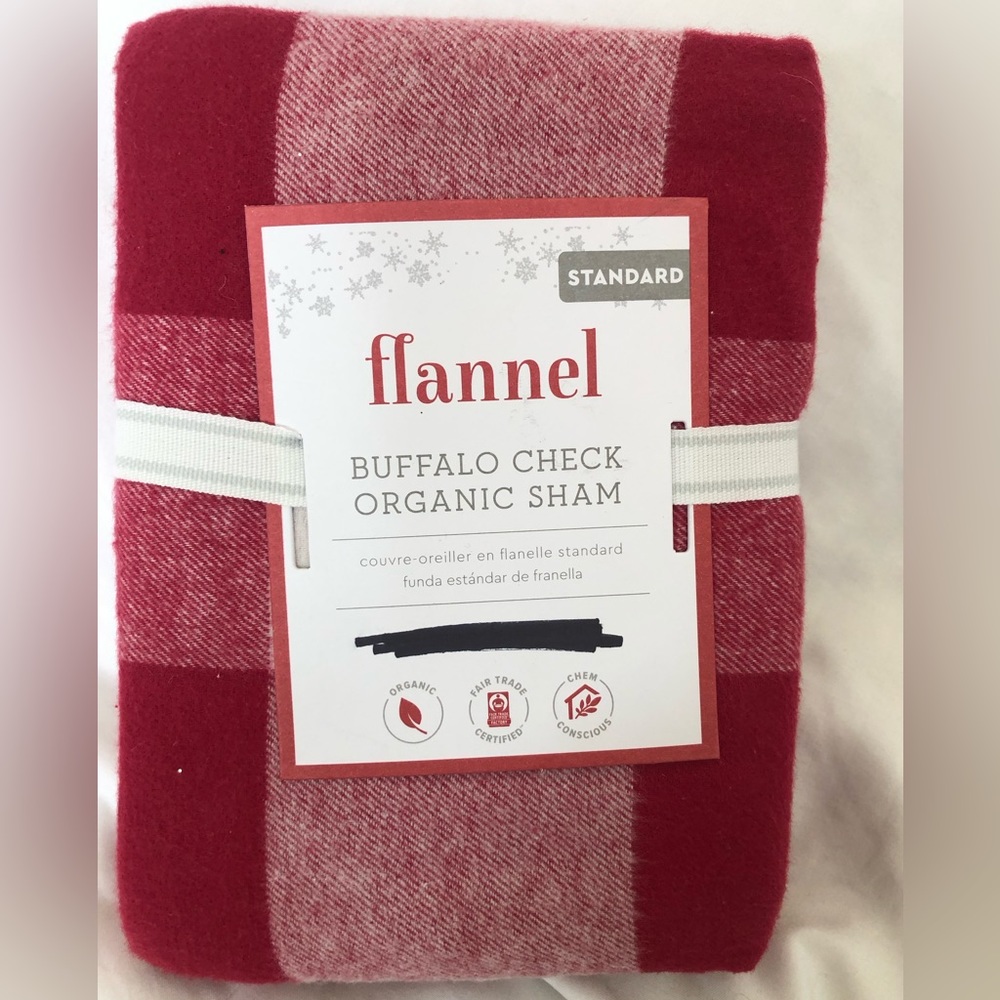 Pottery Barn Kids Flannel Red Buffalo Check Organic Sham Standard NWT NLA